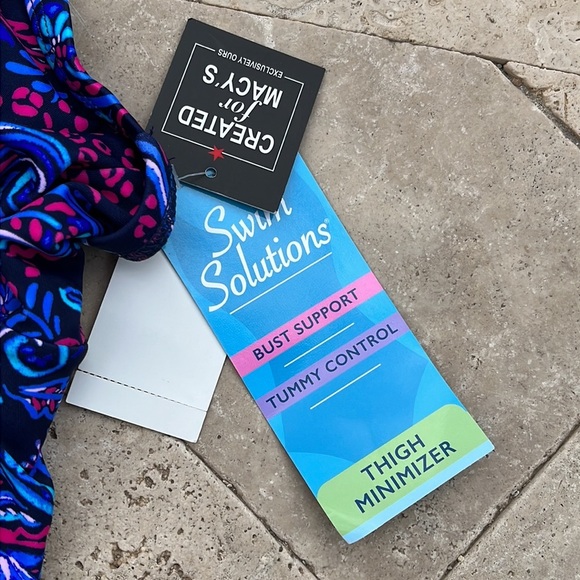 SWIM SOLUTIONS Tummy Control Empire Waist Swimdress, Created For Macy's- 20W - Picture 5 of 11